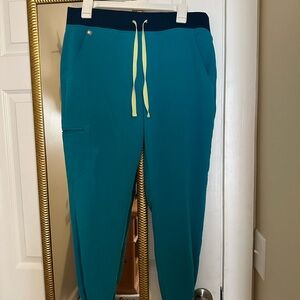 FIGS Teal Jogger Pants with Yellow Drawstring